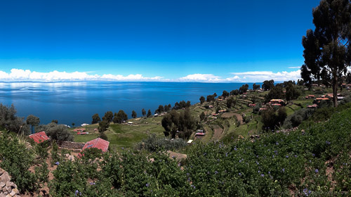 Scenic view of Taquile Island and Lake Titicaca