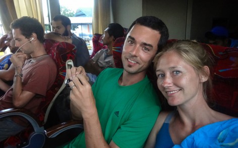 Travel photo of Kenny and Laura aboard bus from Mataram, Lombok to Bima, Sumbawa