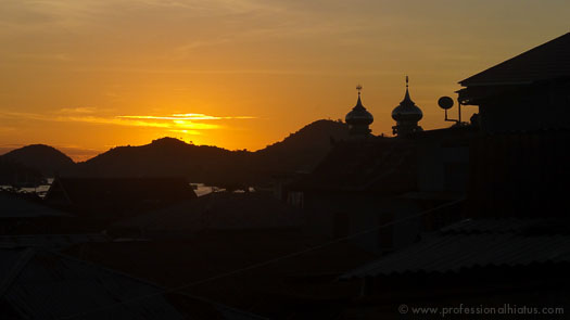 Sunset silhouette of mosques in Labuan Bajo, Flores, Indonesia