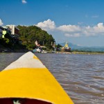 Motorized canoe down the Mekong river