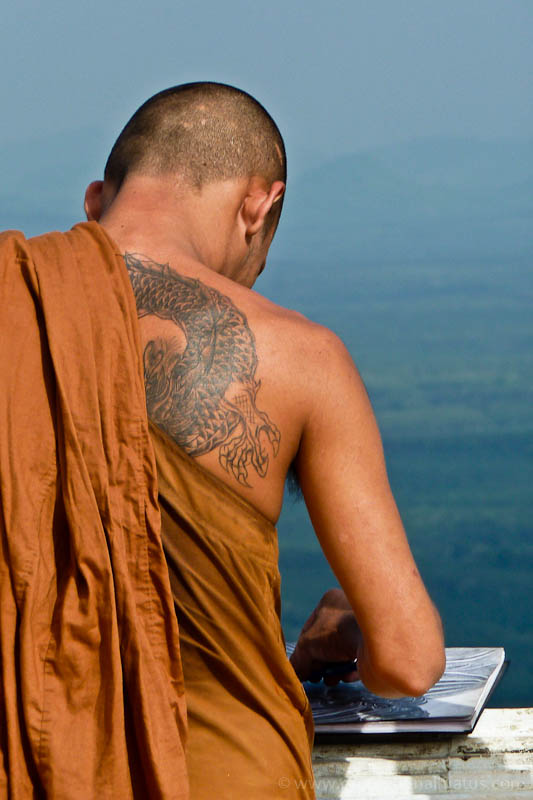 Monk drawing at Tiger Cave Temple - Krabi