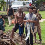 Blessing of food prepared for celebration of Waka Tapu's arrival from New Zealand