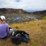 Enjoying an empanada at Rano Kau crater