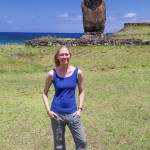Laura and lone moai at Tahai