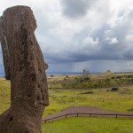View of a moai at Rano Raraku