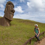 Stare-down between moai and women